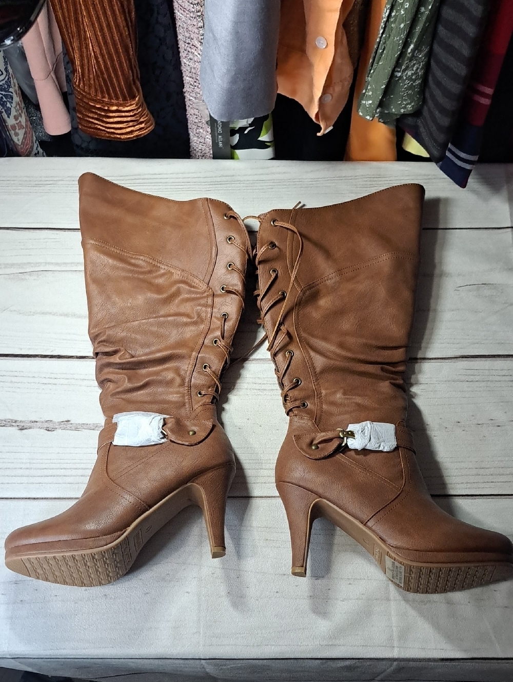 Mid-Calf Lace-Up Back Heeled Boots Size 8